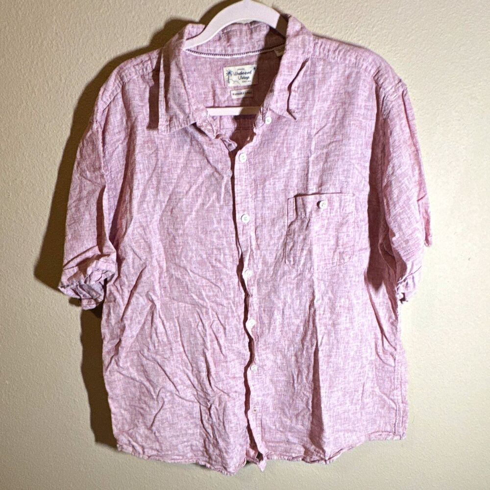 Weatherproof Vintage Men’s Button Up Shirt Size XXL Pink Linen/Cotton